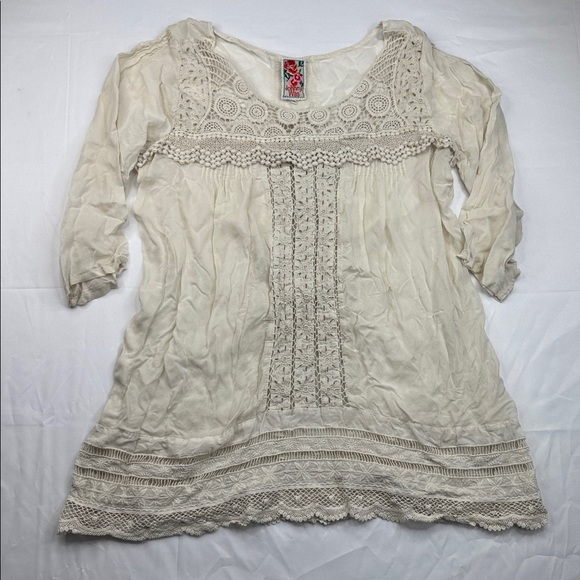 Johnny Was Sheer Embroidered Crochet Tunic Blouse PLUS Size XXL Cream Ivory lace - Picture 2 of 7